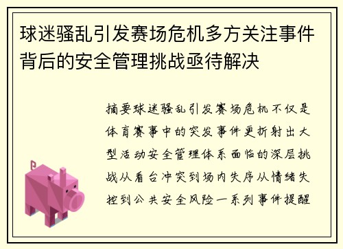 球迷骚乱引发赛场危机多方关注事件背后的安全管理挑战亟待解决 球迷骚乱引发赛场危机多方关注事件背后的安全管理挑战亟待解决