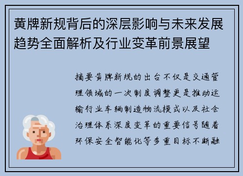 黄牌新规背后的深层影响与未来发展趋势全面解析及行业变革前景展望